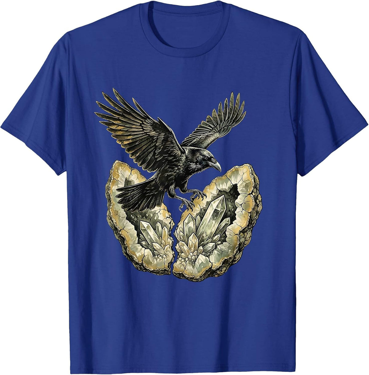 Men's Crow Landing on Cracked Geode Illustration T-Shirt - Royal Blue