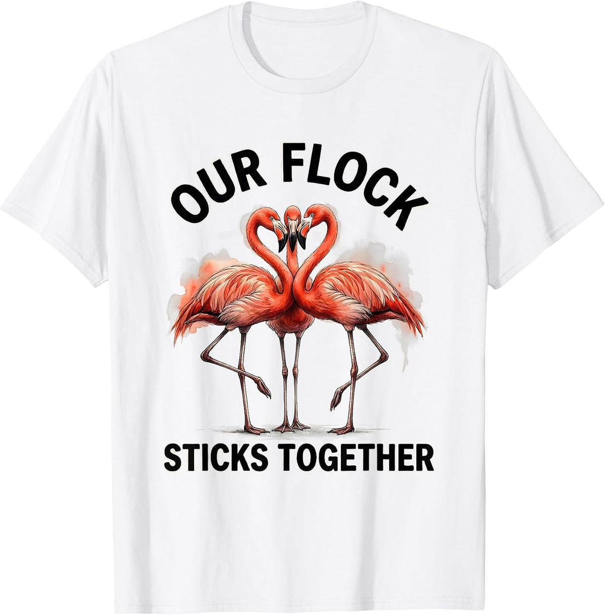 Men's Our Flock Sticks Together Watercolor Flamingo Family T-Shirt - White