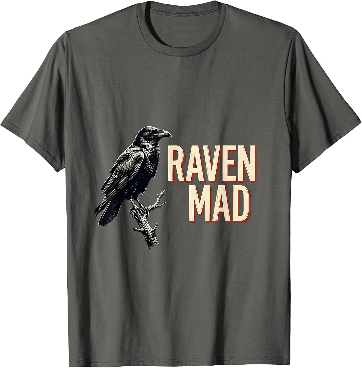 Men's Raven Mad Gothic Edgar Allan Poe Literary Quote Humor T-Shirt - Asphalt Grey
