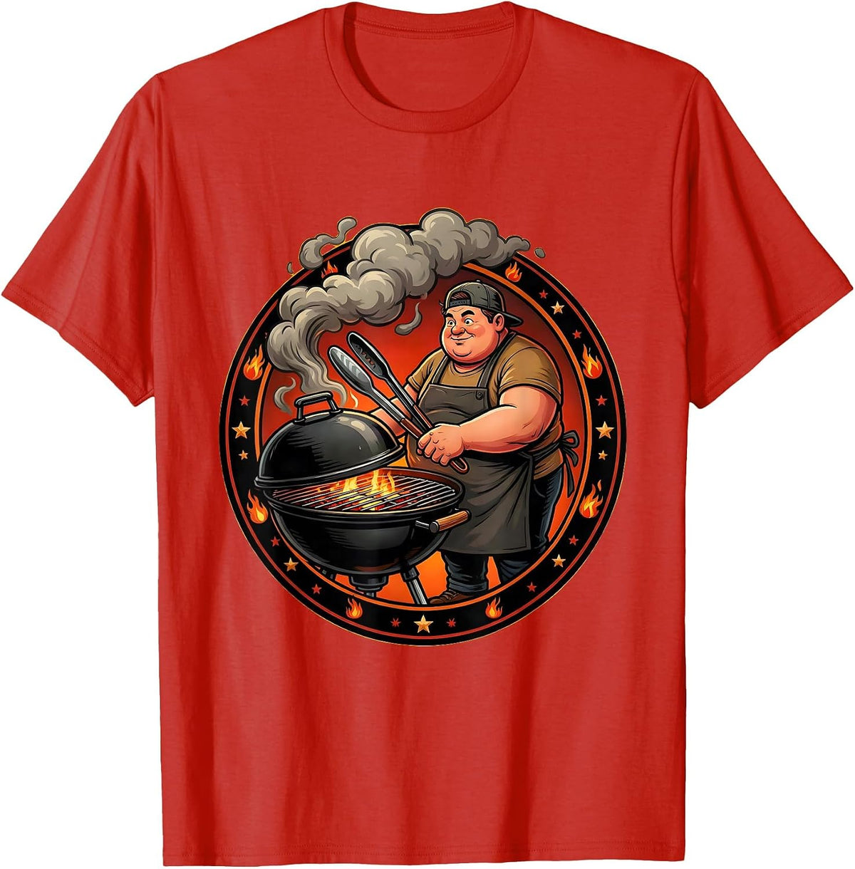 Men's Uncle Potbelly BBQ Grill Backyard Barbecue Design T-Shirt - Red