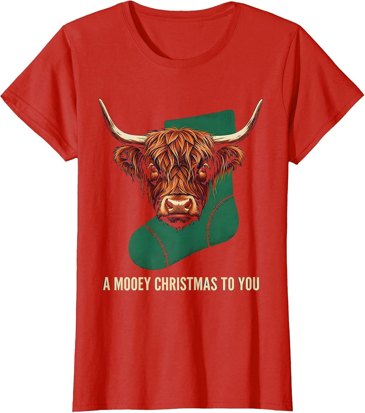 A Mooey Christmas To You Funny Highland Cow Farm Animal T-Shirt - Red