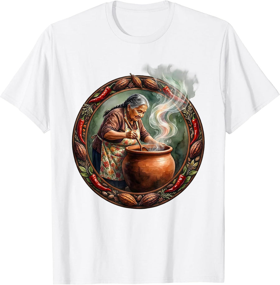 Abuela Mole Stirring Hispanic Heritage Graphic T-Shirt - White
