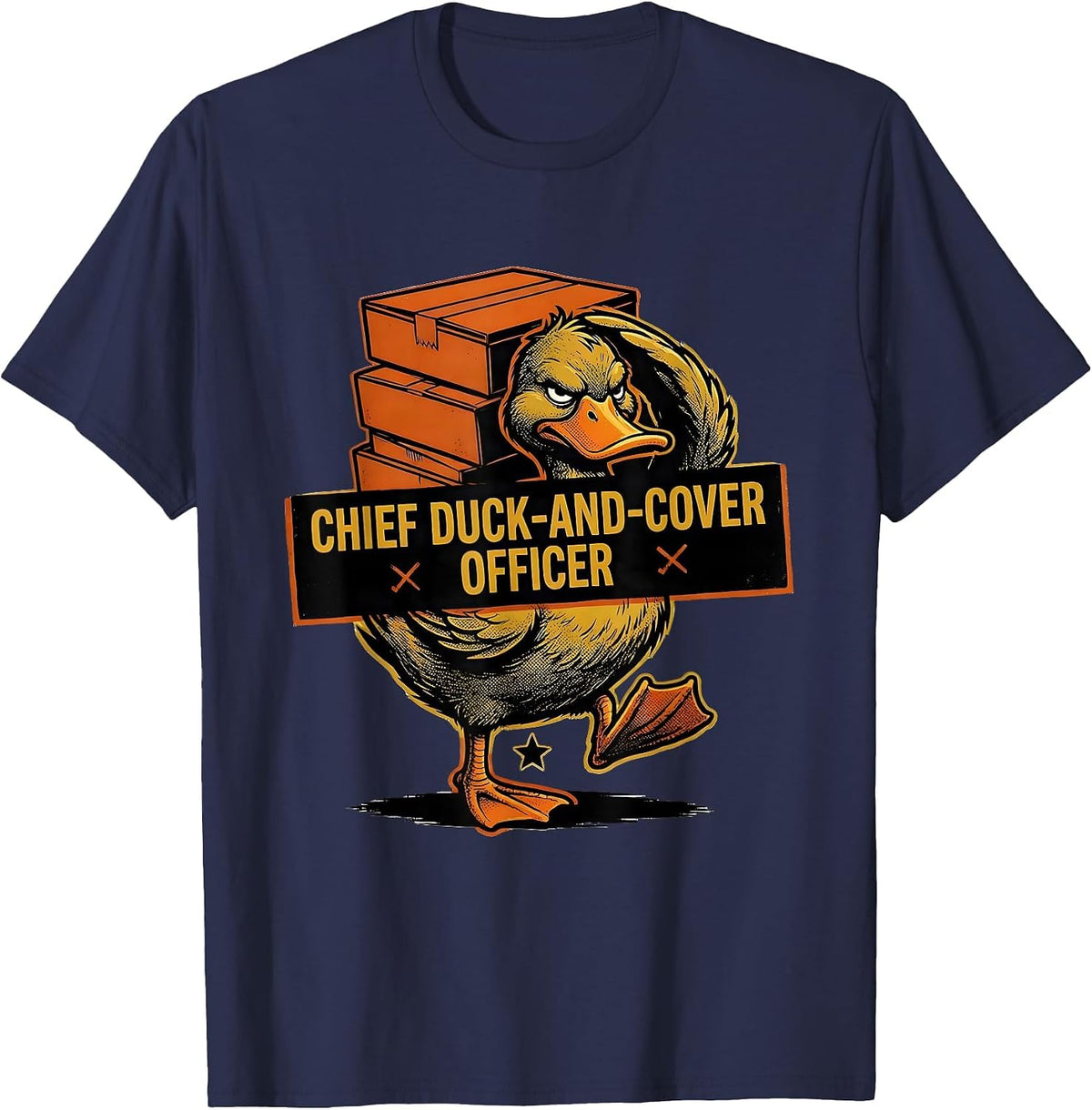 Chief Duck-And-Cover Officer Funny Duck Novelty Gift T-Shirt - Navy Blue