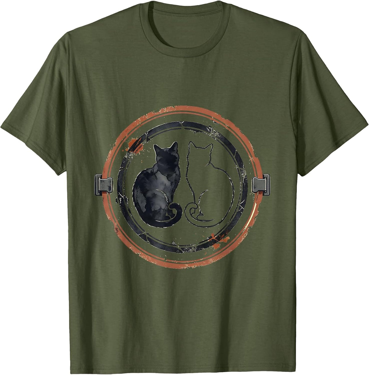 Sealed Cat Inspection Badge Distressed Physics Nerd Humor T-Shirt - Olive Green
