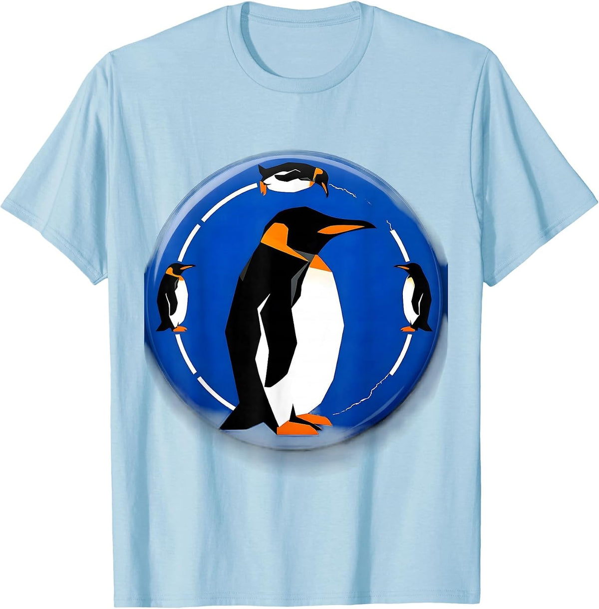 Men's Sealed Penguin Badge Geometric Penguin Lover Gift T-Shirt - Baby Blue