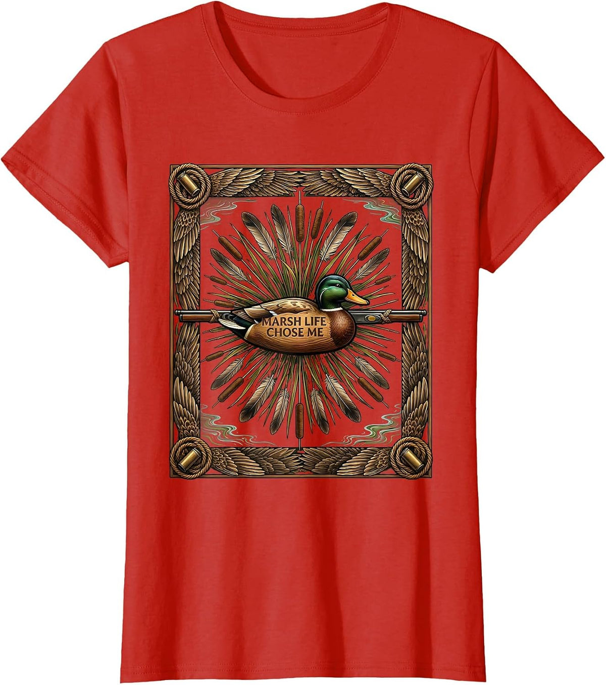Marsh Life Chose Me Duck Camo Design T-Shirt - Red