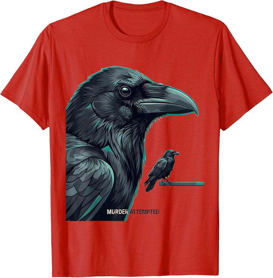 Men's Murder Attempted Flat Vector Dark Humor Crow Lover Gift T-Shirt - Red