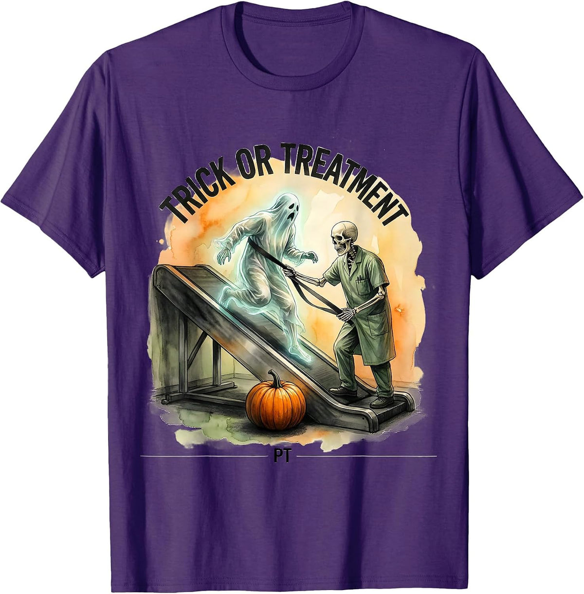 Men's Trick Or Treatment PT Watercolor Ghost Halloween Physical T-Shirt - Purple
