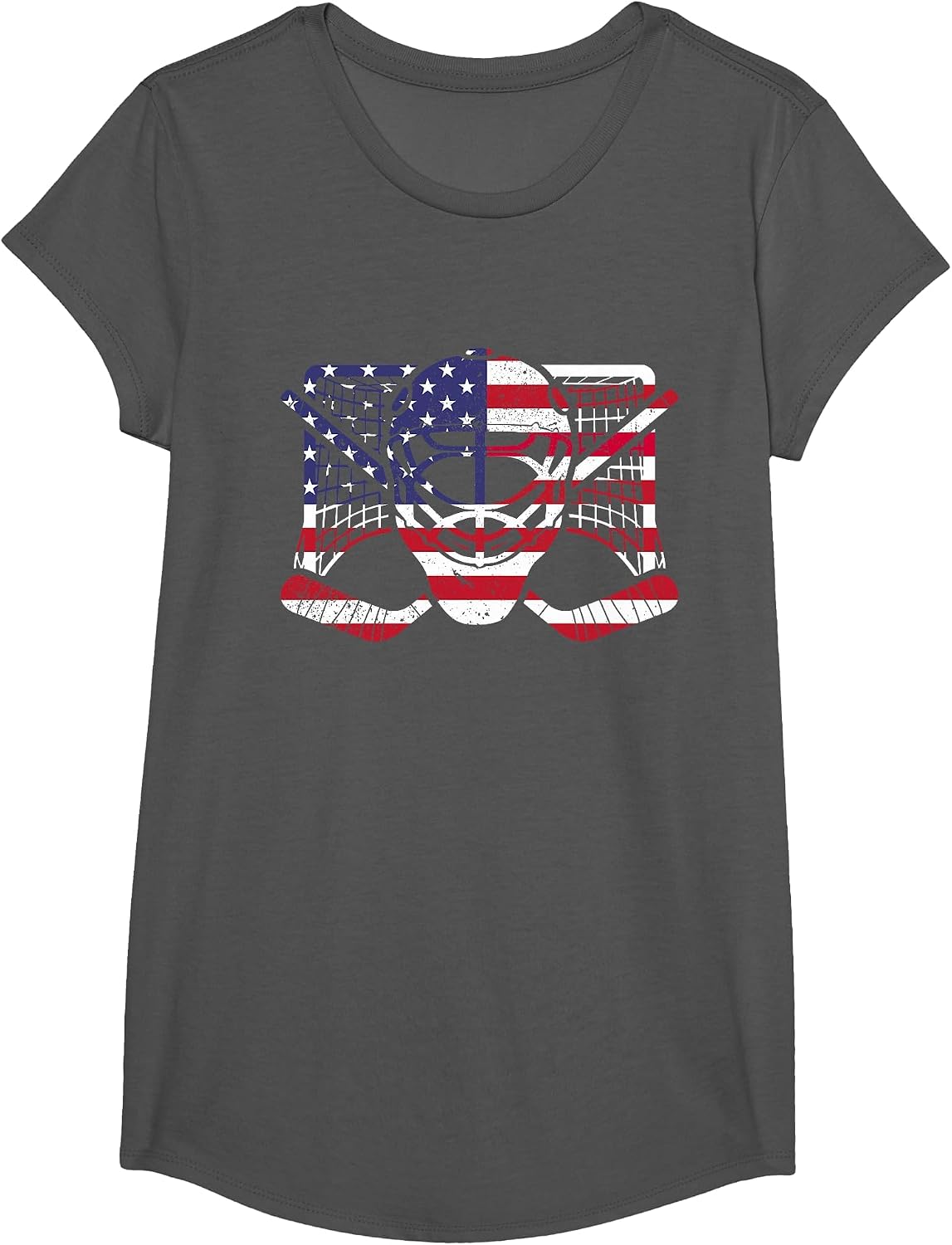 Ice Hockey Goalie American Flag USA Goalie mask 4th of July T-Shirt - Girls Asphalt Grey