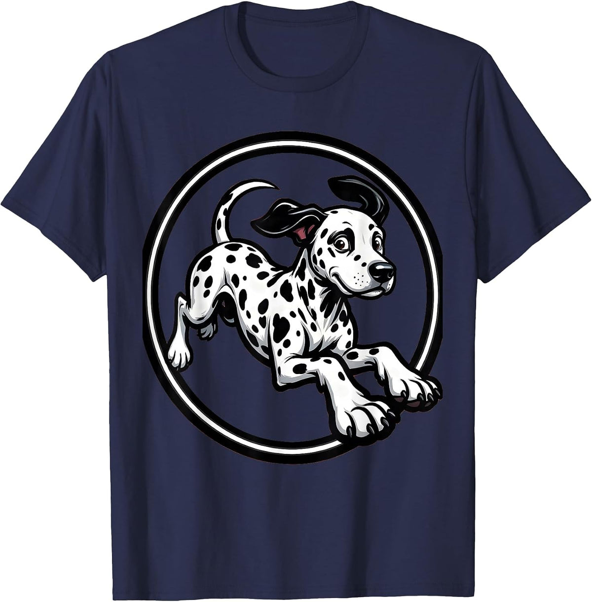 Men's Ink Brush Dalmatian Running Pose Graphic T-Shirt - Navy Blue