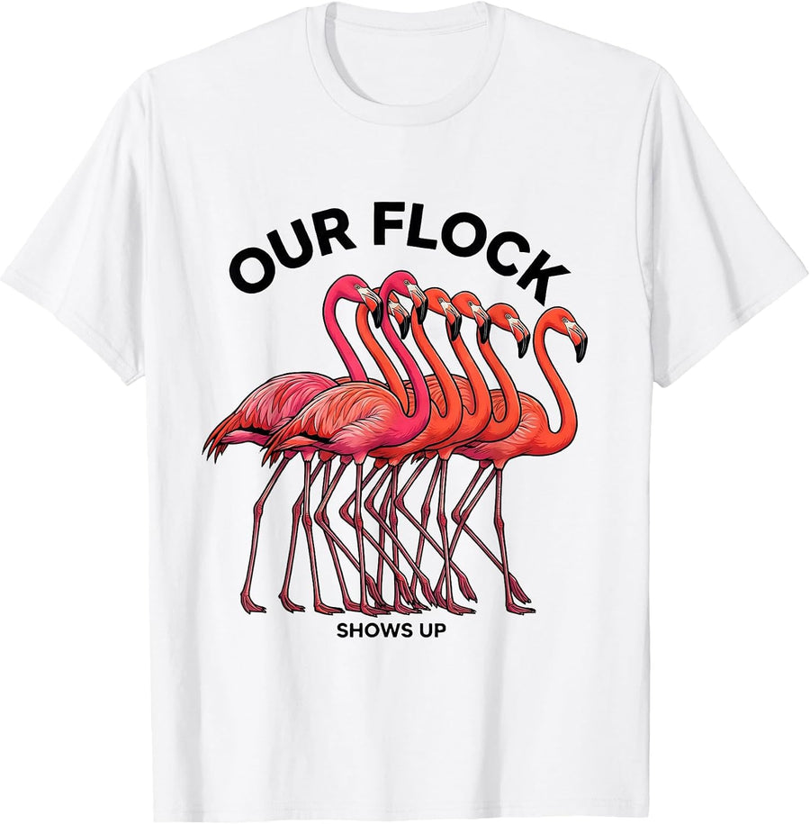 Men's Our Flock Shows Up Flamingo Summer Vacation Family Matching T-Shirt - White