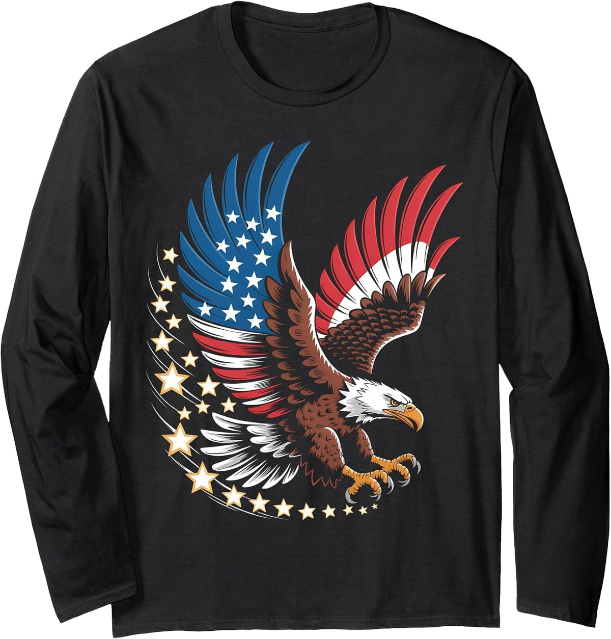 Bald Eagle Patriotic American Flag 4th of July Long Sleeve T-Shirt - Adult Unisex Black