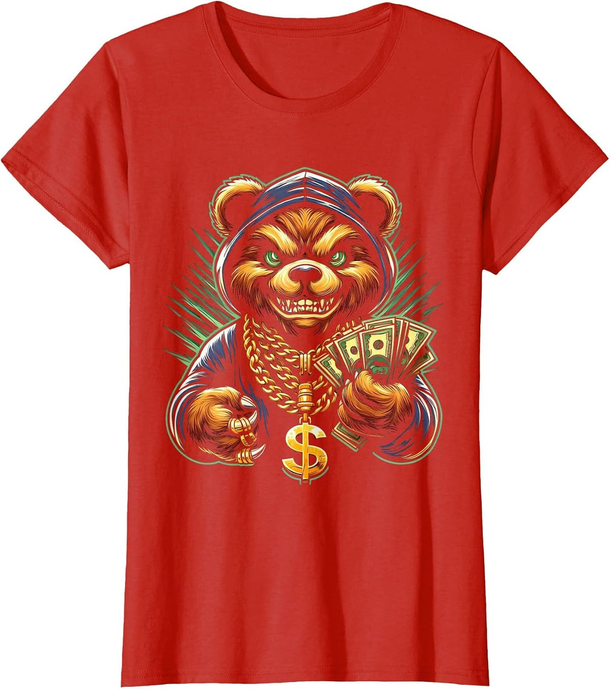 Money Calling Hip Hop Bear Teddy Tee Gangster Rap Swag Dope T-Shirt - Red