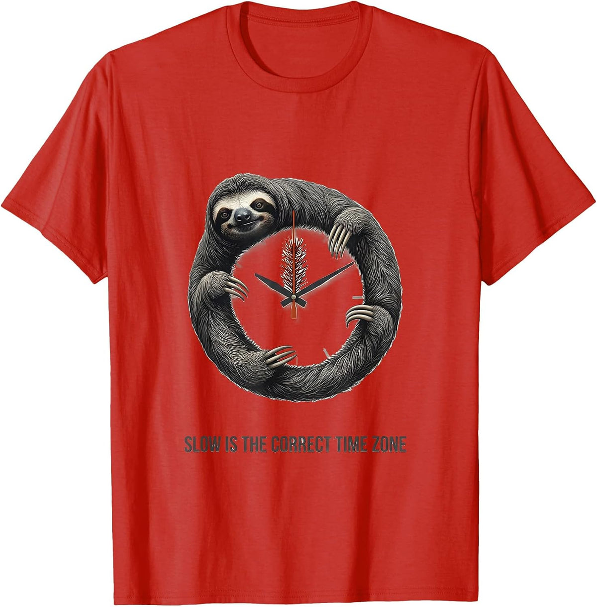 Men's Slow Is The Correct Time Zone Funny Sloth Lover Christmas T-Shirt - Red