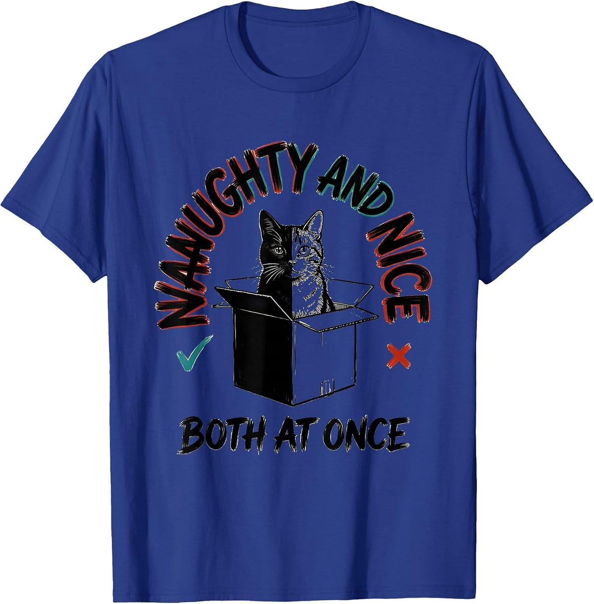 Naughty And Nice Both At Once Funny Quantum Physics Cat T-Shirt - Royal Blue