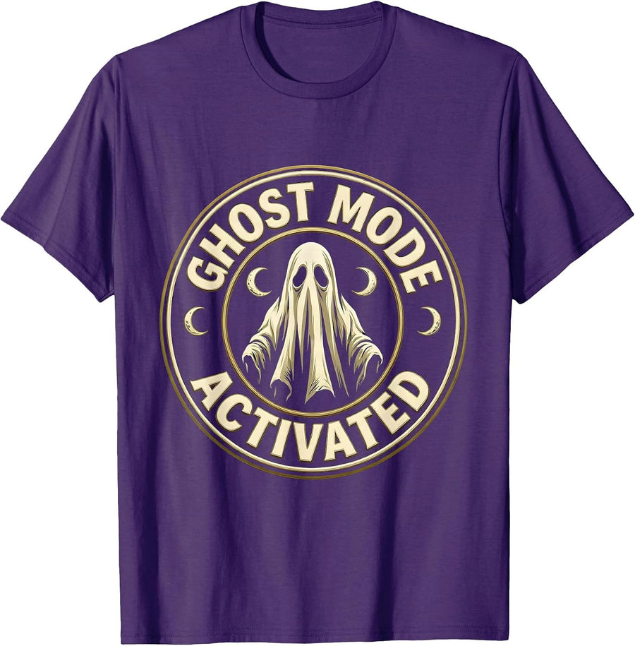 Ghost Mode Activated Spooky Season Design T-Shirt, Men, Purple, Medium - As Pictured