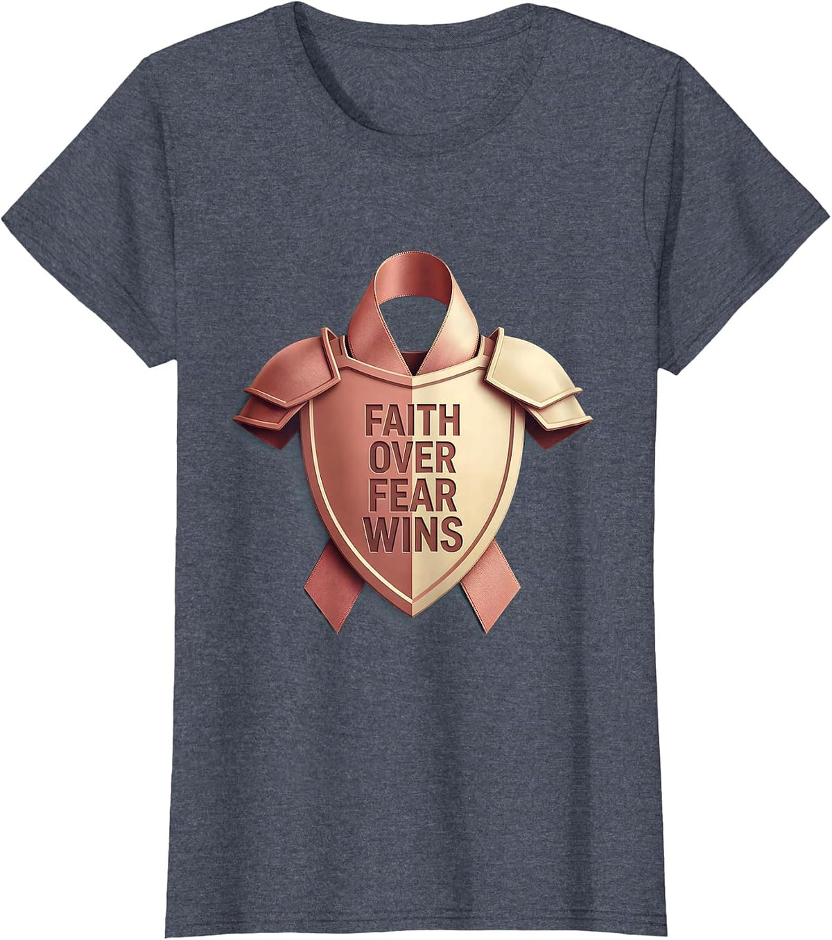 Women's Faith Over Fear Wins Breast Cancer Awareness Design T-Shirt - Heather Blue