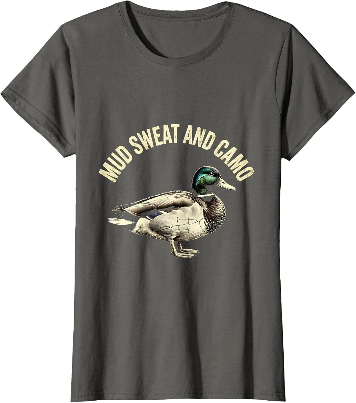 Women's Mud Sweat and Camo Bottomland Hunting Design T-Shirt - Asphalt Grey