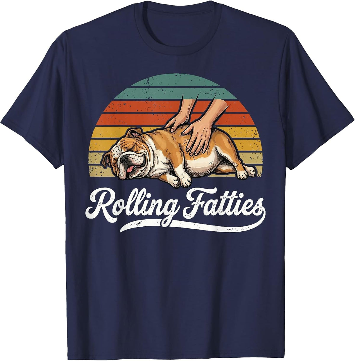 Rolling Fatties English Bulldog T-Shirt - Navy Blue