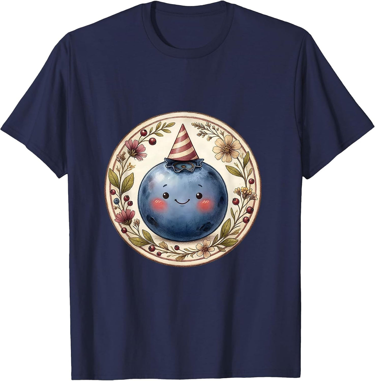 Red White and Blueberries Party Hat Berry Design T-Shirt - Navy Blue