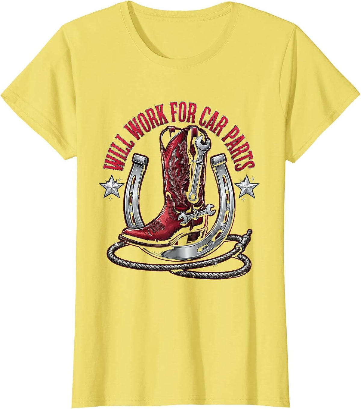 Will Work for Car Parts Funny Auto Mechanic Design T-Shirt - Lemon Yellow