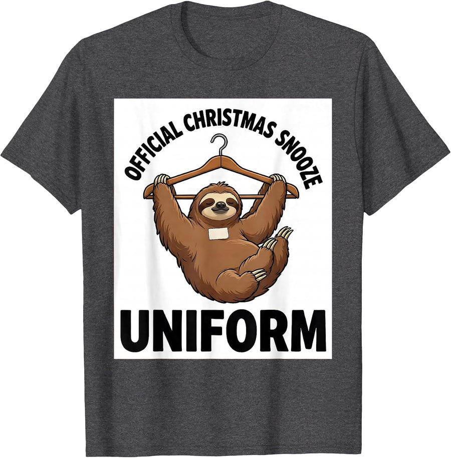 Men's Official Christmas Snooze Uniform Funny Sloth Lover Holiday T-Shirt - Dark Heather Grey
