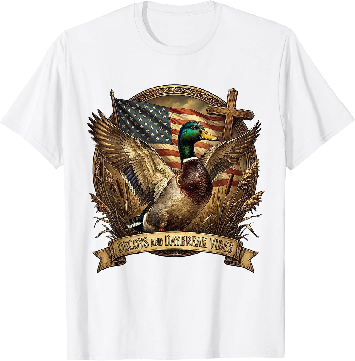Men's Decoys and Daybreak Vibes Duck Camo Design T-Shirt - White