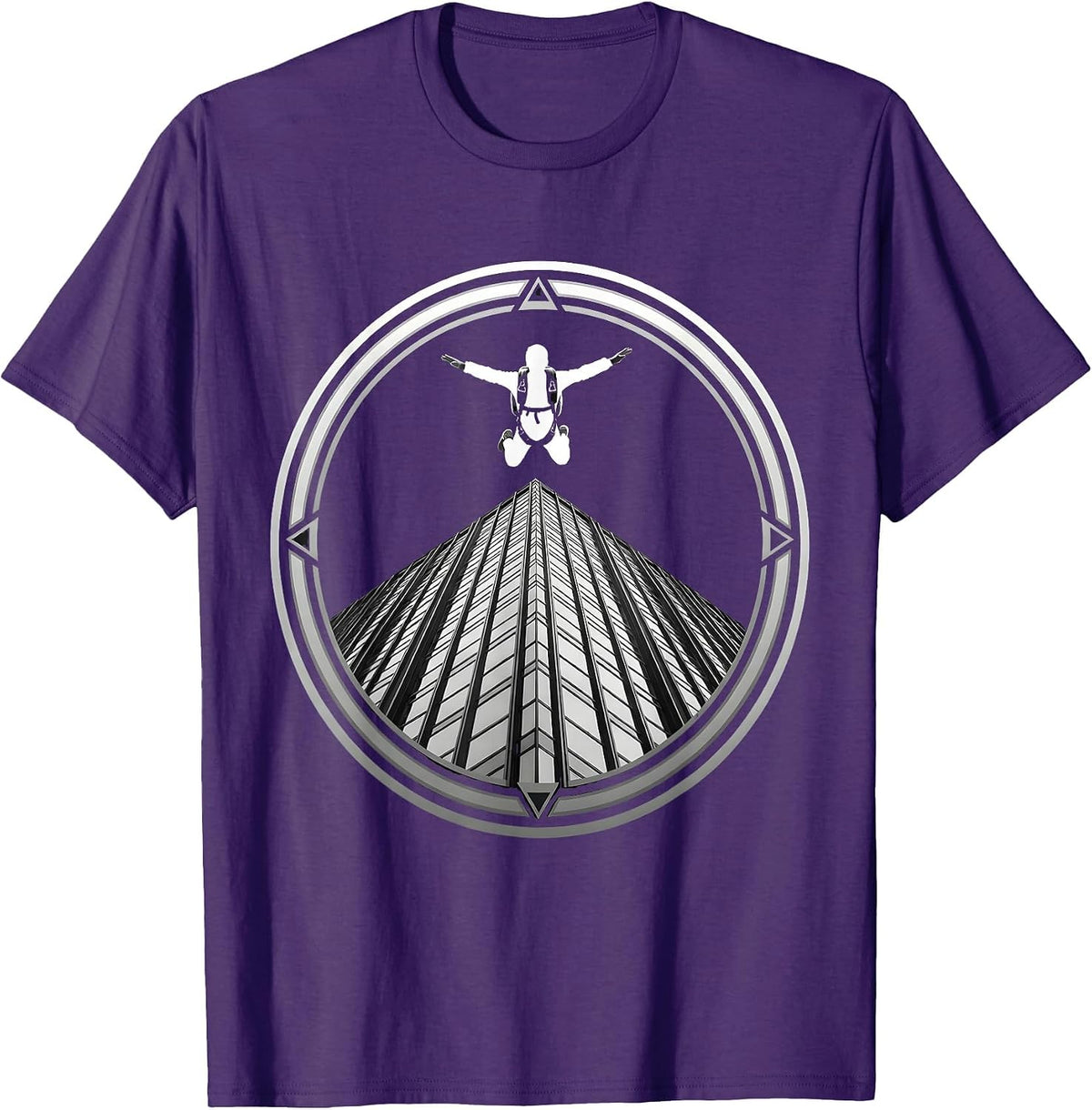 Base Jumper Rooftop Launch Skyscraper Graphic T-Shirt - Purple