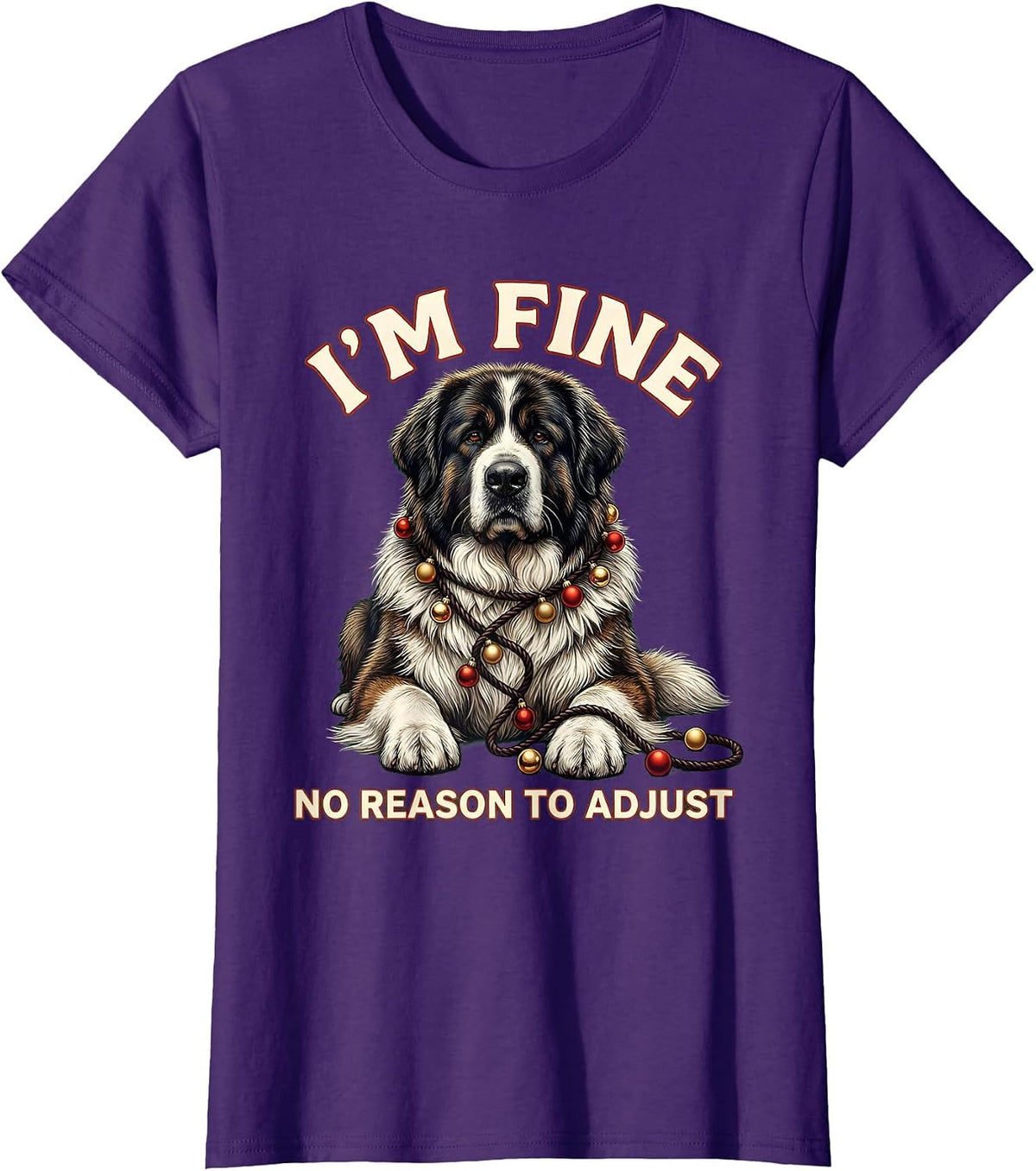 Women's I'm Fine No Reason To Adjust Great Pyrenees Christmas Humor T-Shirt - Purple