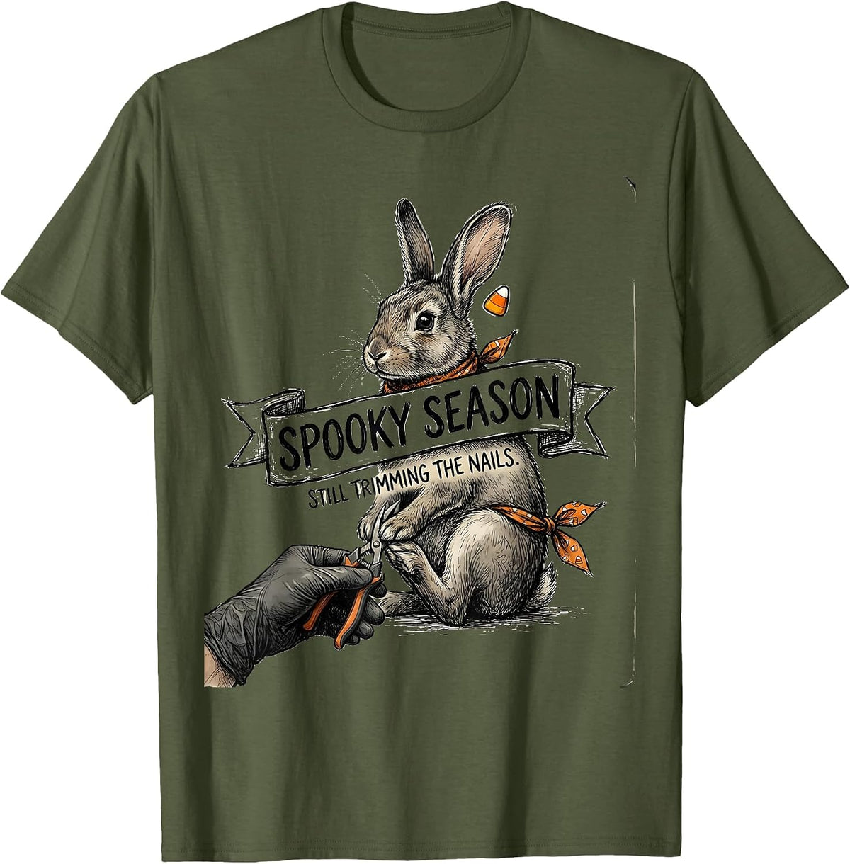Spooky Season, Still Trimming The Nails Vet Tech T-Shirt - Olive Green