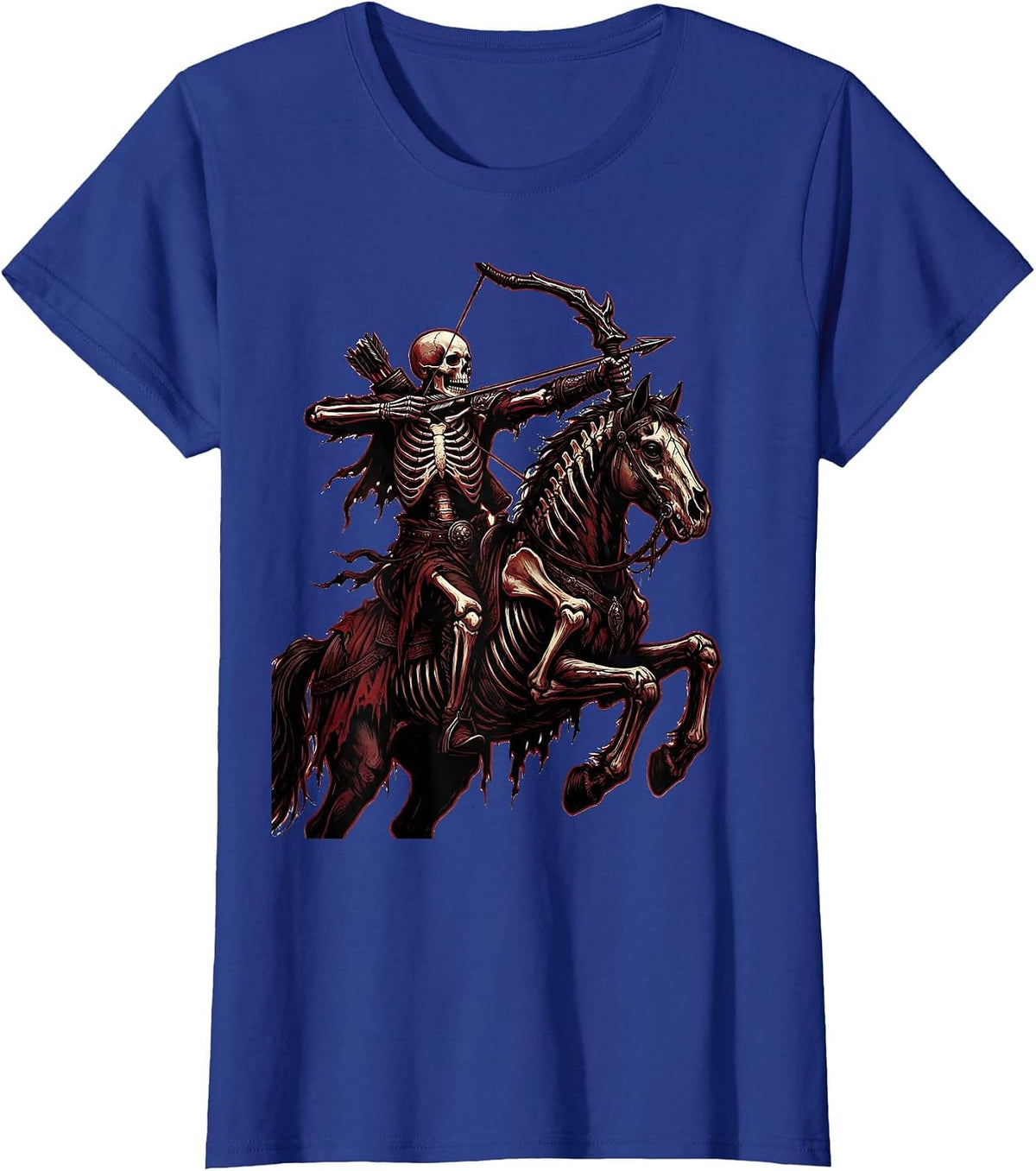 Women's Skeleton Archer on Horseback Drawing Bow T-Shirt - Royal Blue