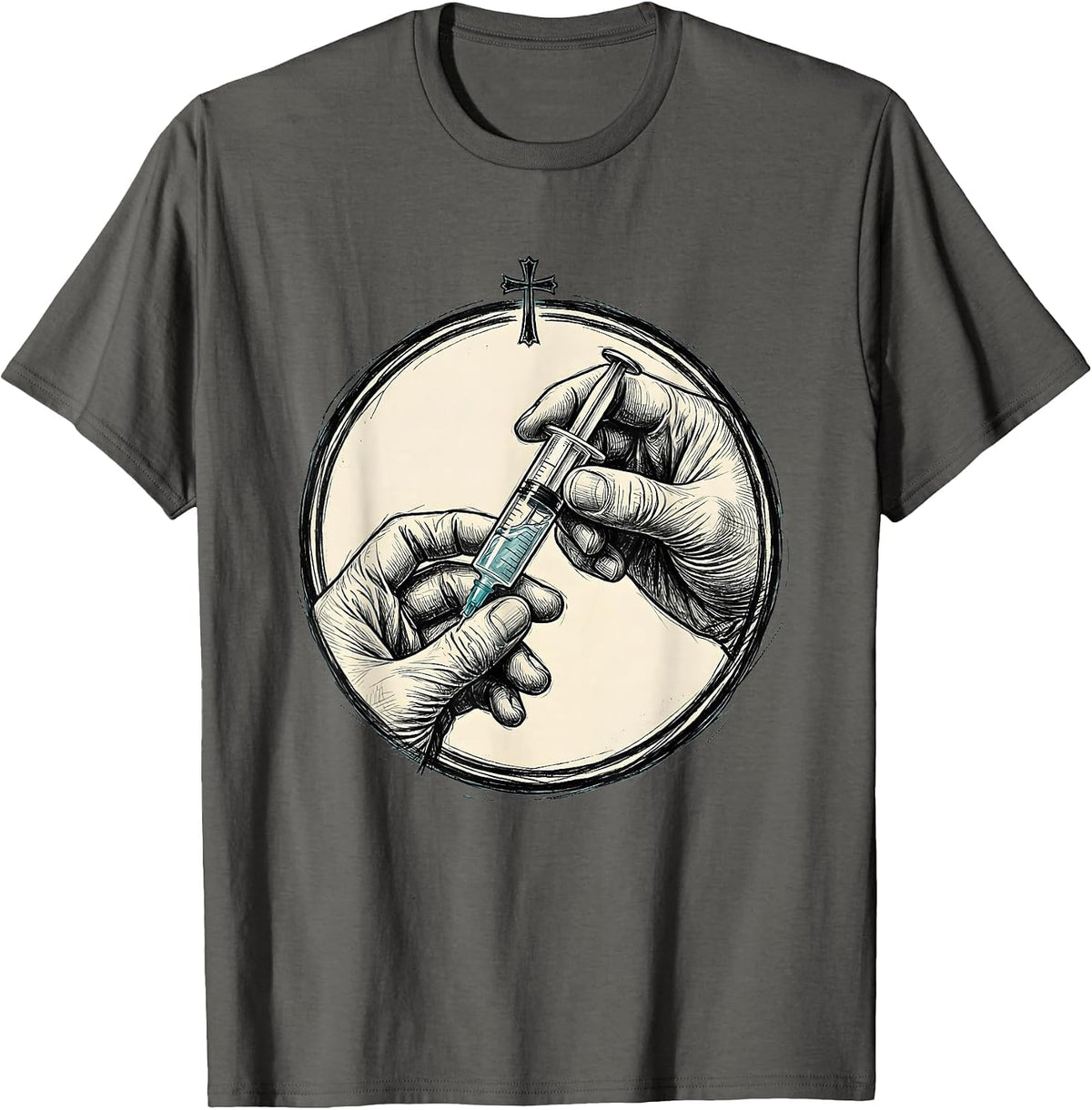 Pharmacy Technician Syringe Illustration Graphic T-Shirt - Asphalt Grey