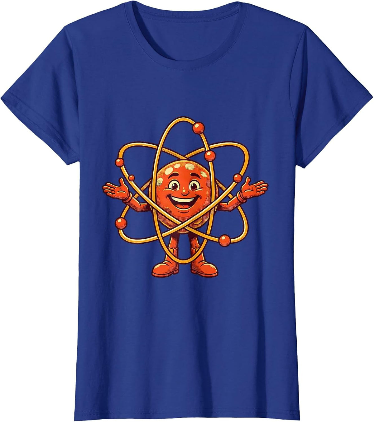 Women's Science Teacher Atom Model Glowing Nucleus Graphic T-Shirt - Royal Blue