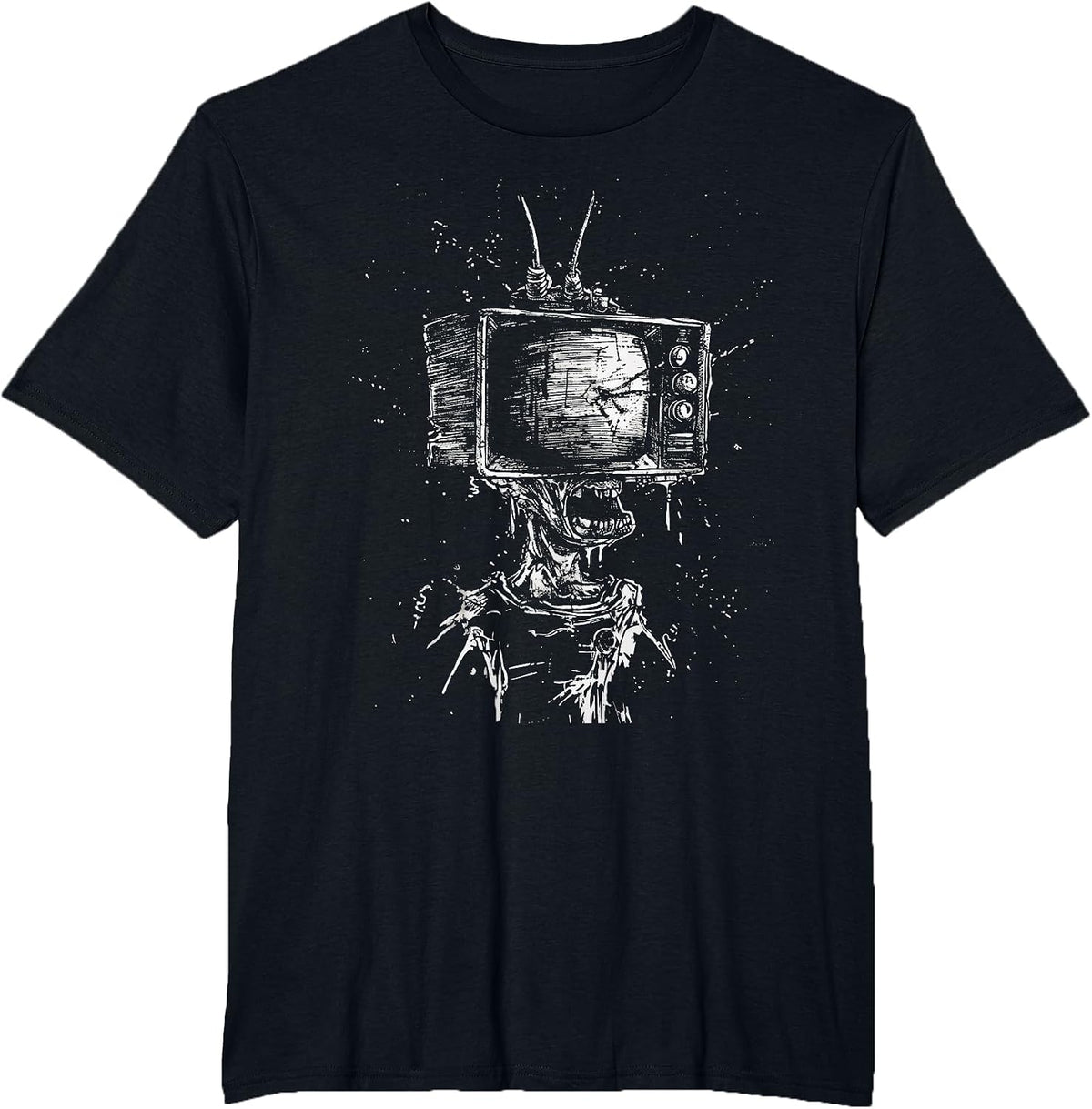 Weird Grunge TV Head Art Alt Odd Strange Goth Aesthetic T-Shirt - Black