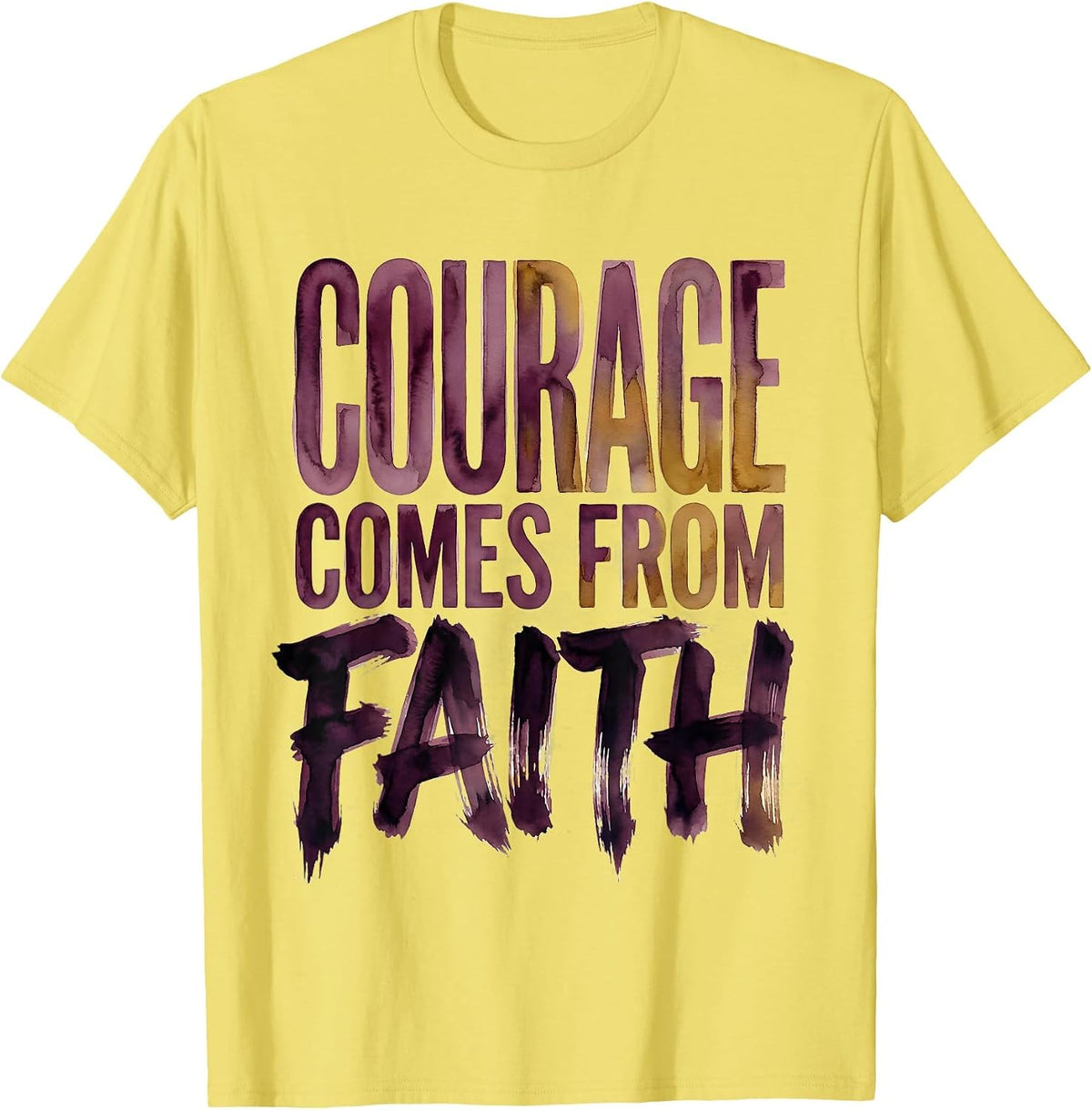 Men's Courage Comes From Faith Over Fear Design T-Shirt - Lemon Yellow