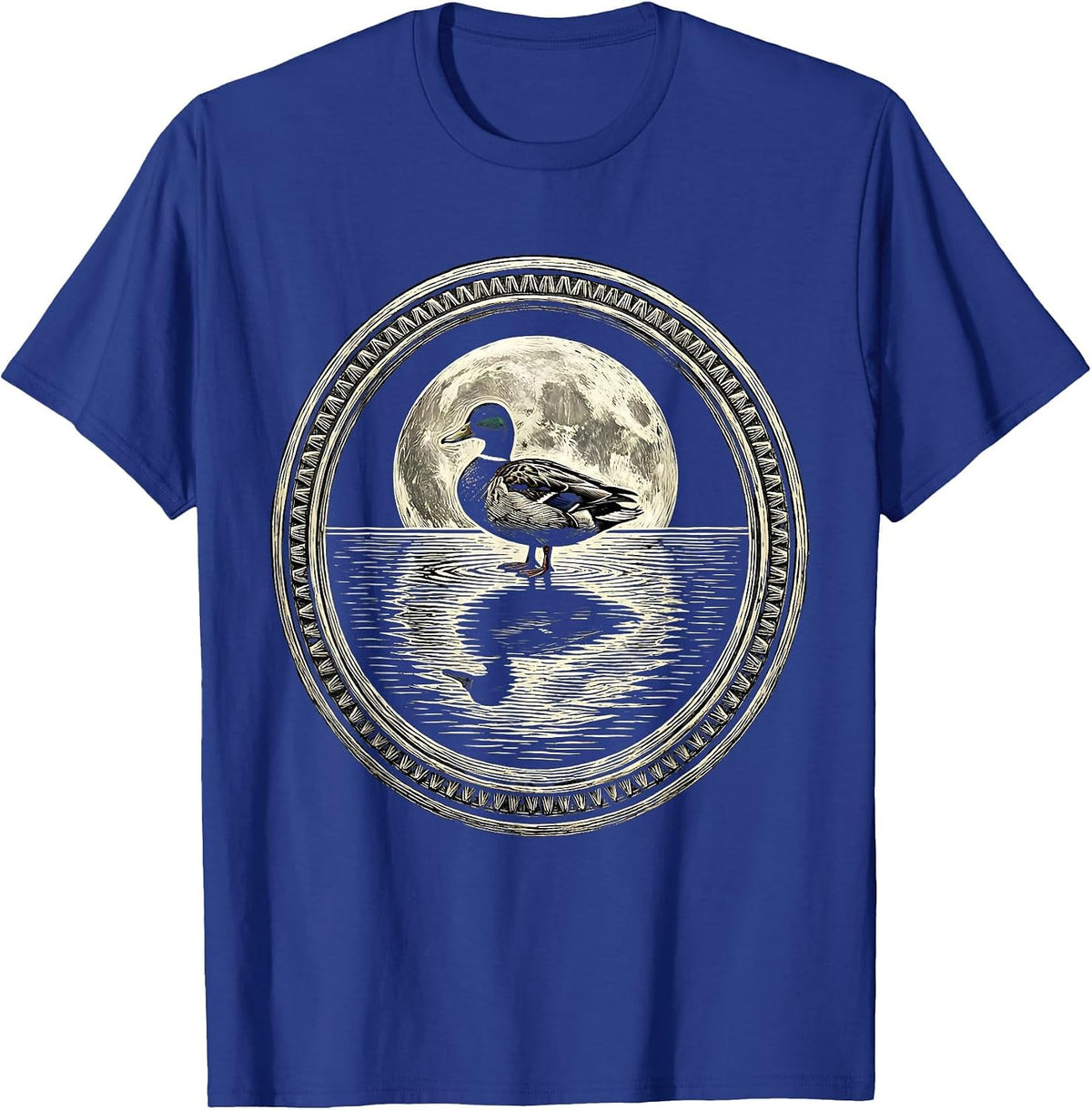 Duck Silhouette Full Moon Reflection Art T-Shirt - Royal Blue