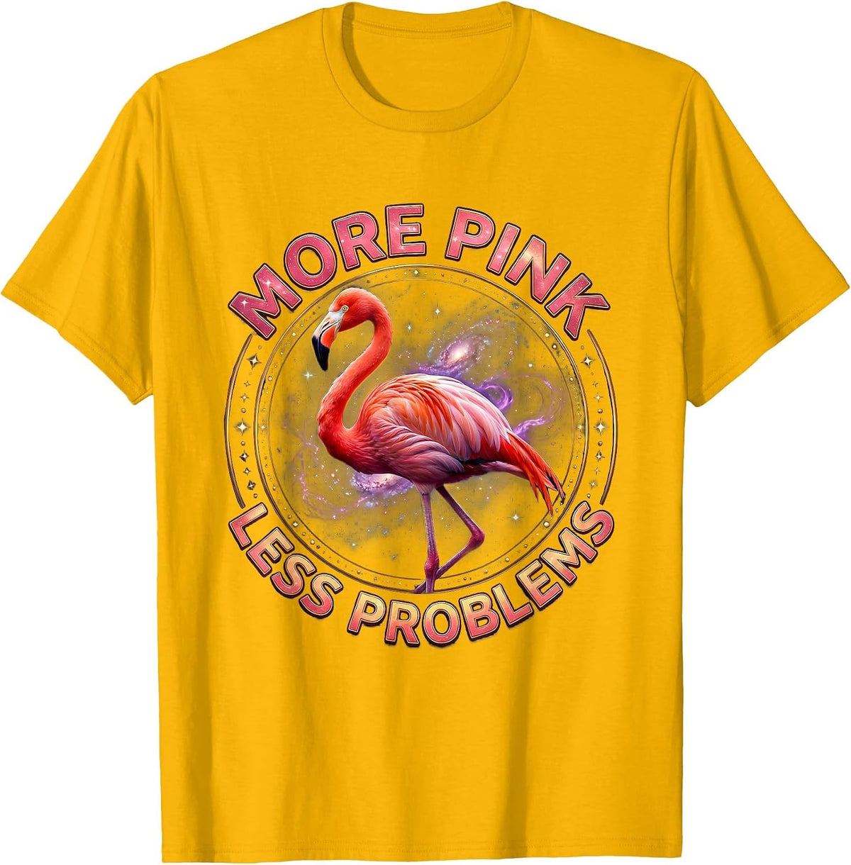 More Pink Less Problems Flamingo Design T-Shirt - Golden Yellow