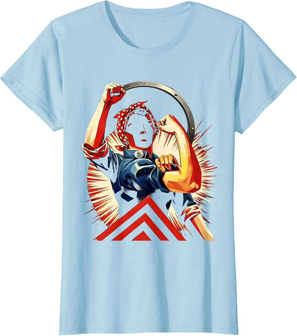 Vintage Riveter Raised Fist Labor Day Graphic T-Shirt - Baby Blue