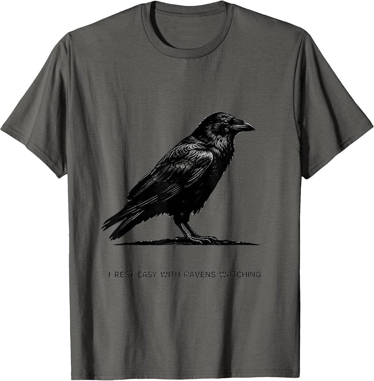 Men's I Rest Easy With Ravens Watching Gothic Edgar Allan Poe T-Shirt - Asphalt Grey