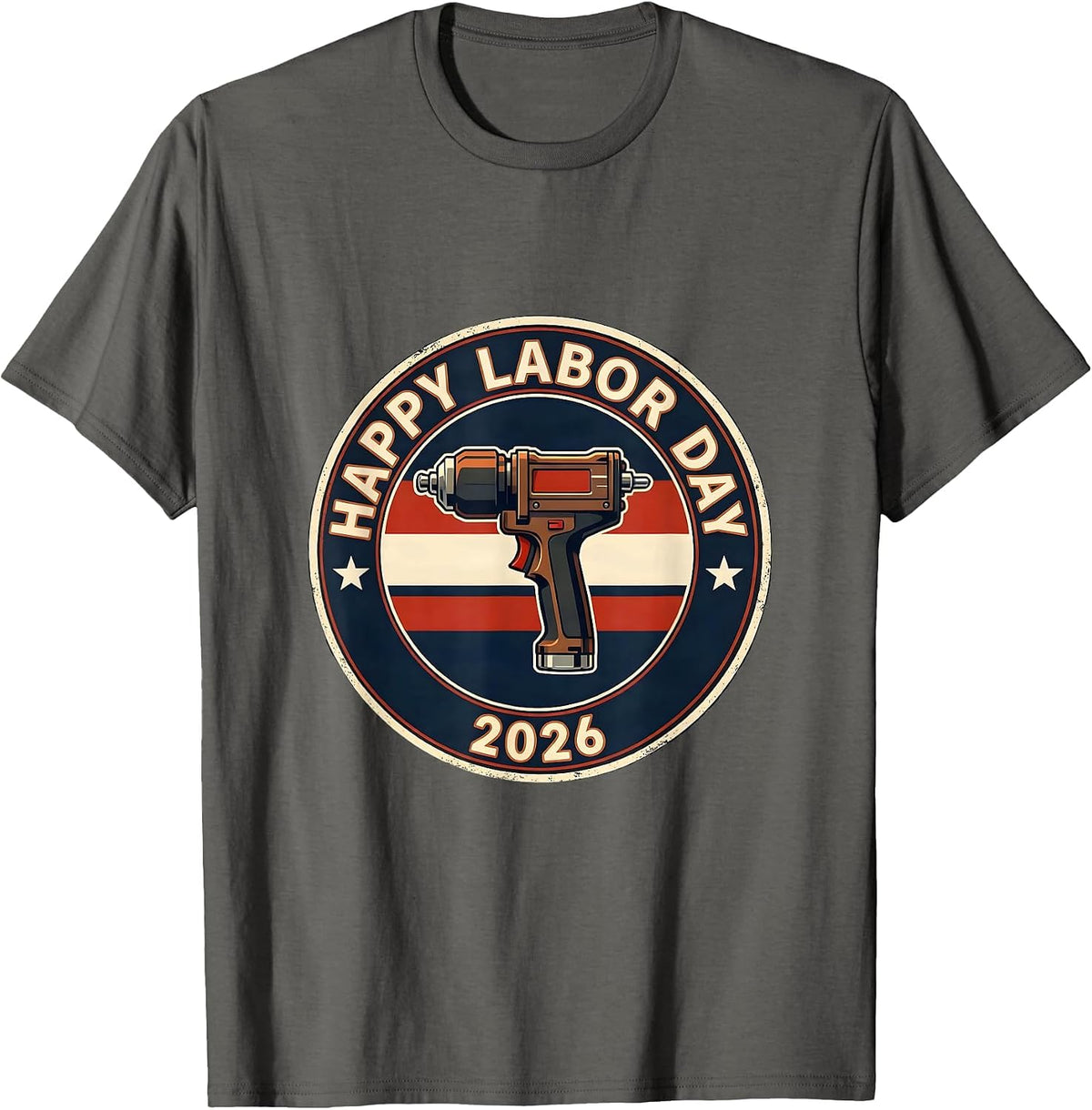 Men's Happy Labor Day 2026 Patriotic Union Worker Badge T-Shirt - Asphalt Grey