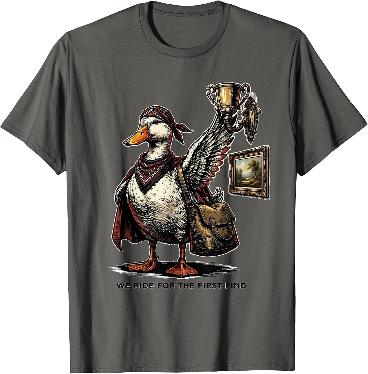 Men's We Ride For The First Find Funny Duck Thrifting Vintage T-Shirt - Asphalt Grey
