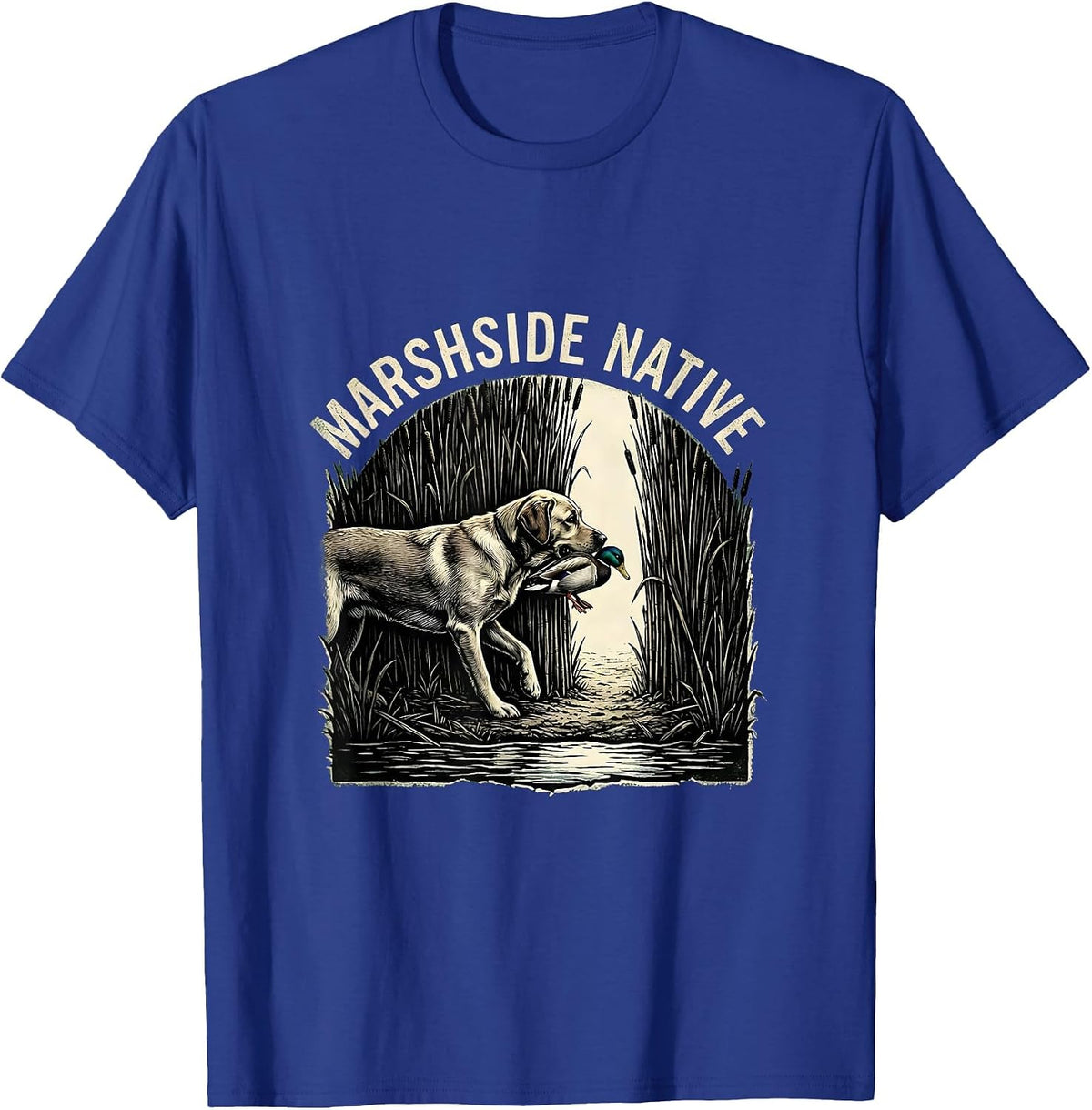 Men's Marshside Native Rubber Stamp Labrador Duck Hunting Southern T-Shirt - Royal Blue