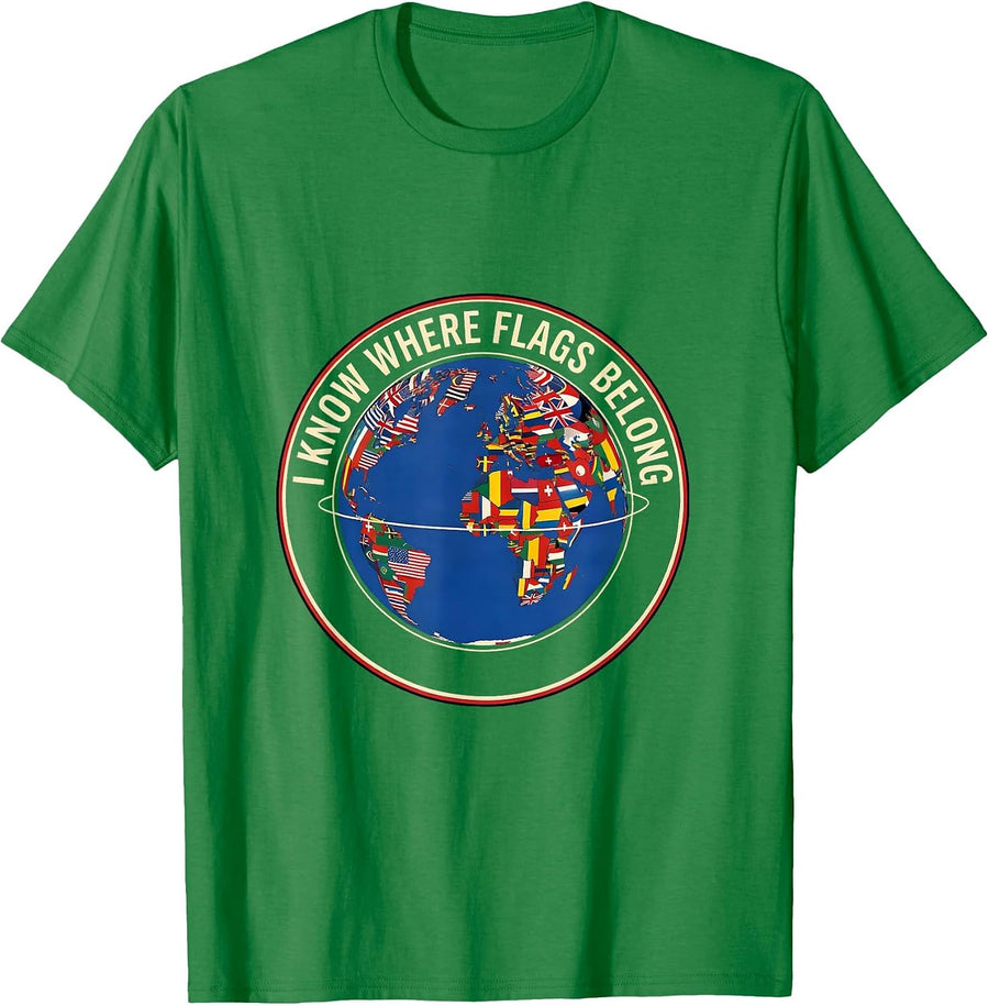 Men's I Know Where Flags Belong Minimalist Geography Enthusiast T-Shirt - Kelly Green