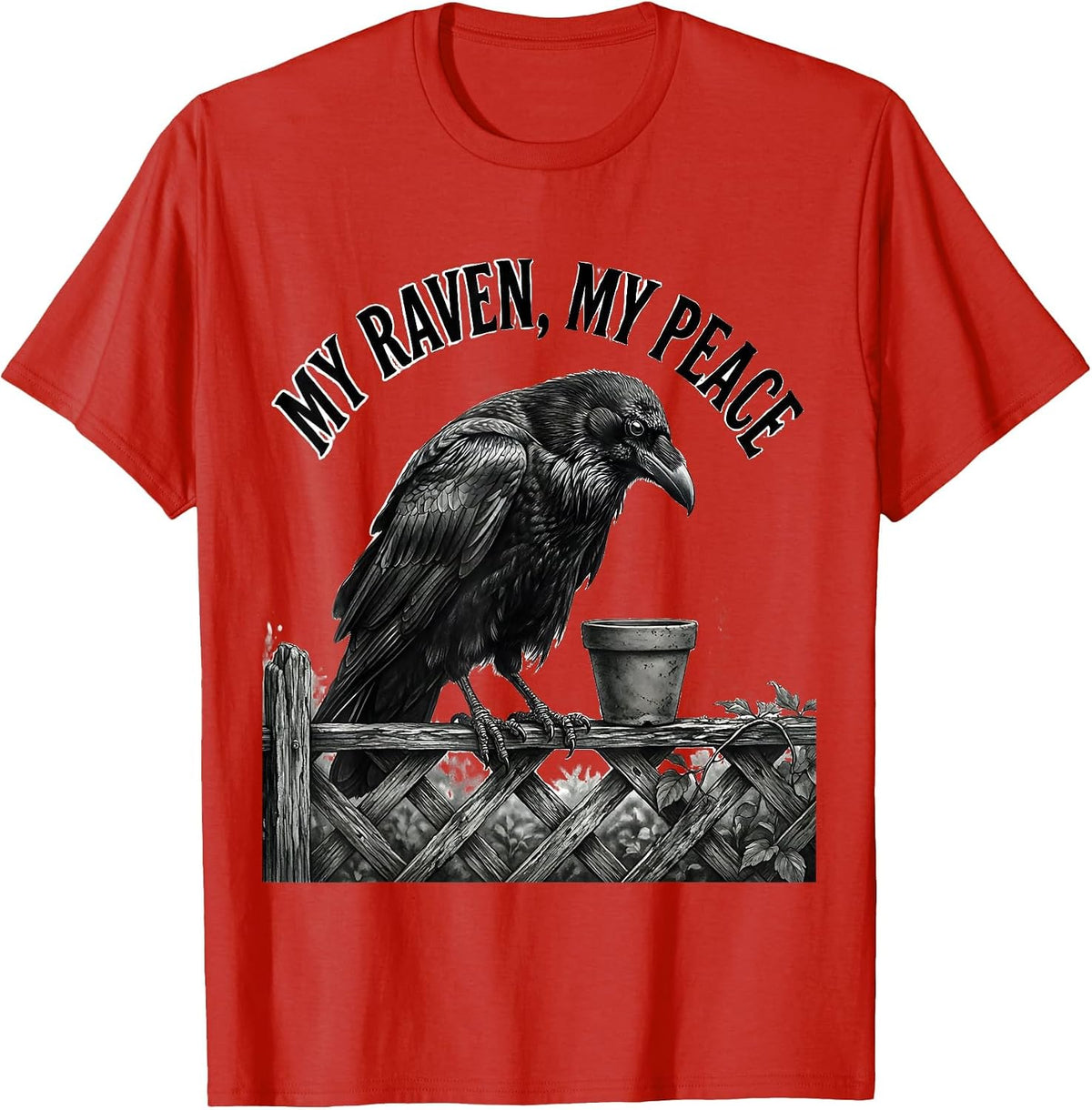 Men's My Raven My Peace Gothic Crow Humor Dark Humor Bird Lover T-Shirt - Red