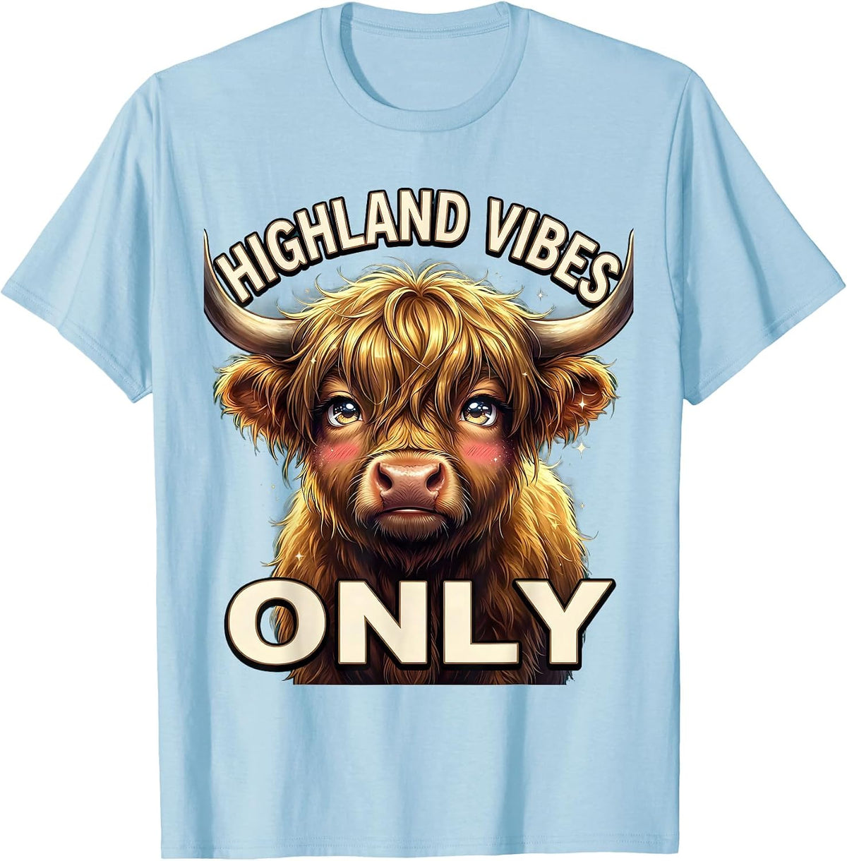 Men's Highland Vibes Only Highland Cow Graphic Design T-Shirt - Baby Blue