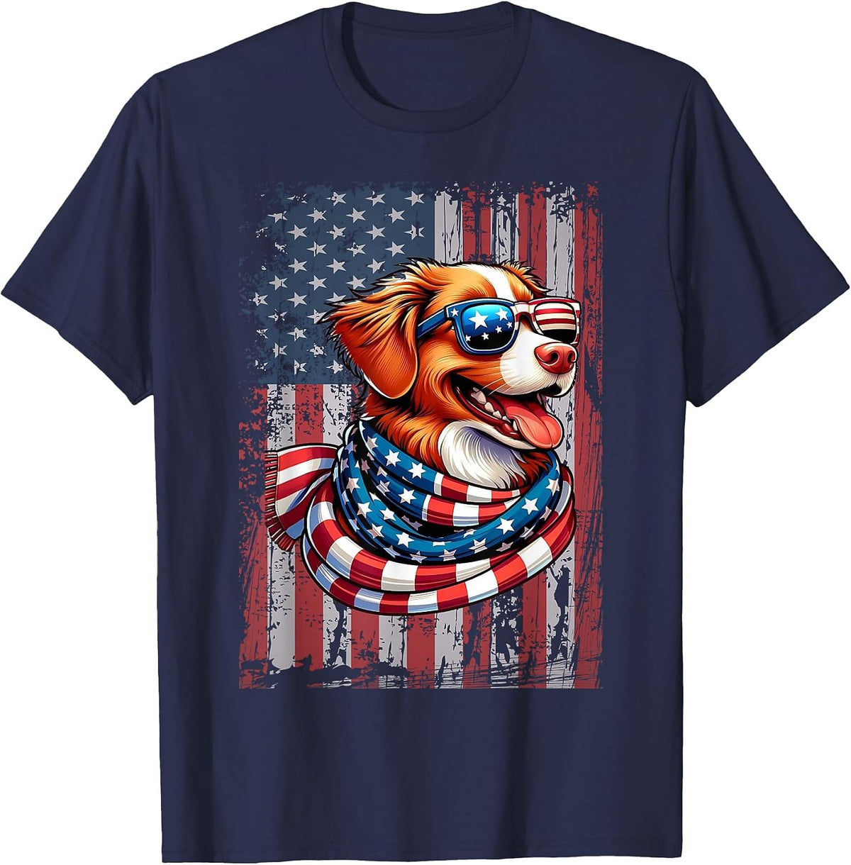 Nova Scotia Duck Tolling Retriever Dog Lover US Flag X-mas T-Shirt - Navy Blue