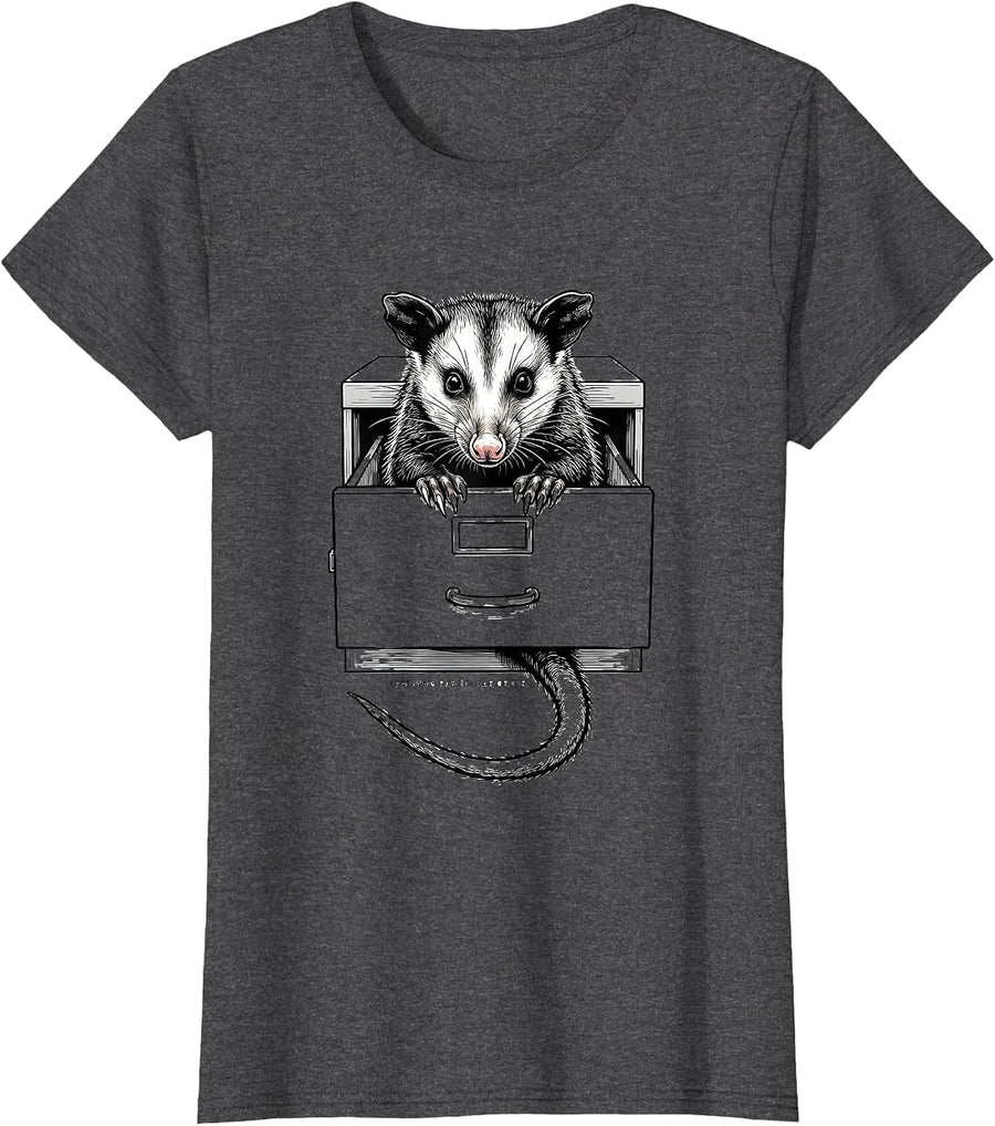 Women's I Am In No Particular Order Funny Opossum Line Art Animal T-Shirt - Dark Heather Grey