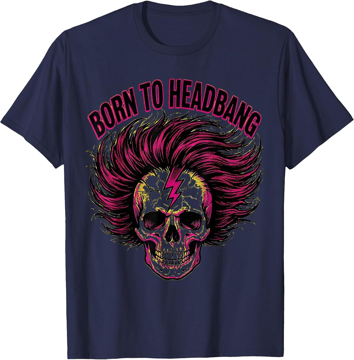 Born to Headbang Metal Band Graphic Design T-Shirt - Navy Blue