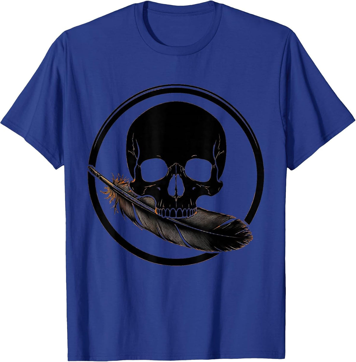 Duck Camo Skull with Mallard Feather Graphic T-Shirt - Royal Blue