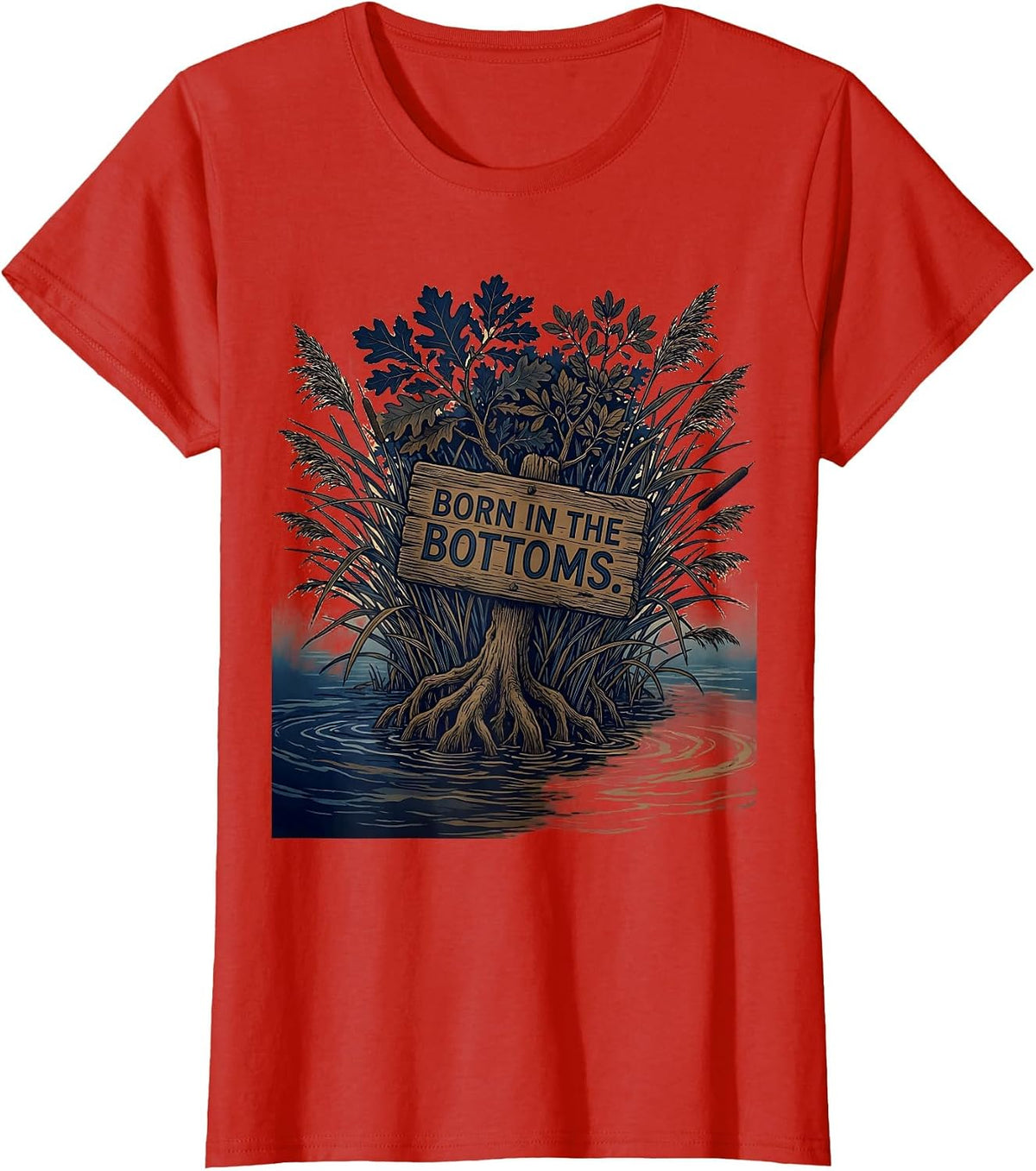 Born in the Bottoms Bottomland Camo Design T-Shirt - Red